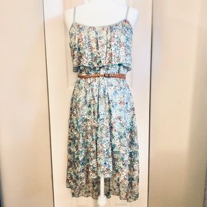 Lacy Floral Pastel High Low Belted Midi Dress ✨